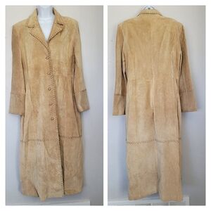 Studio West Vintage Women's Large Tan Suede Leather Trench Coat Western Cowgirl